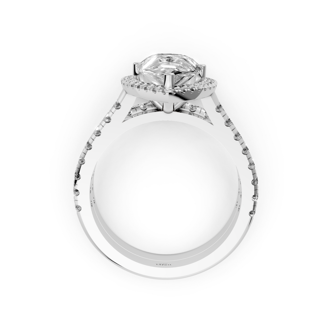 Peer Halo Ring met Pave Band en Aanschuifring Set - 18K Witgoud - 3,01 ct