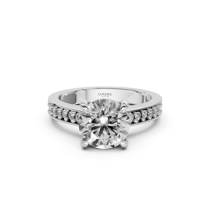 Rond Briljant Solitair Ring met Pave Band