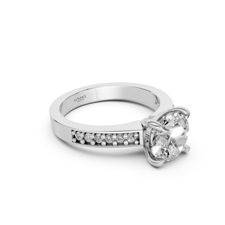 Rond Briljant Solitair Ring met Pave Band