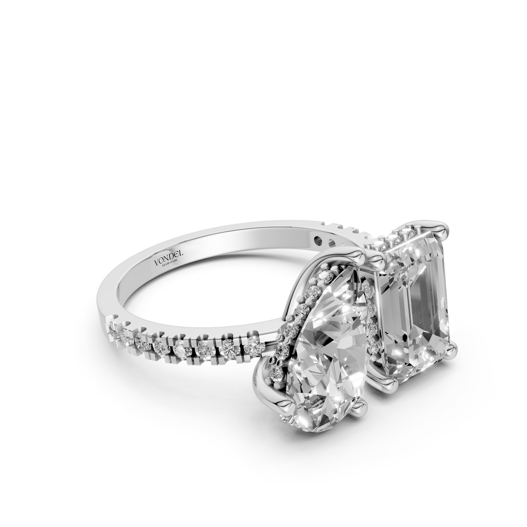 Toi et Moi Ring - Emerald Peer met Hidden Halo en Pave Band - 18K Goud - 3,60 ct