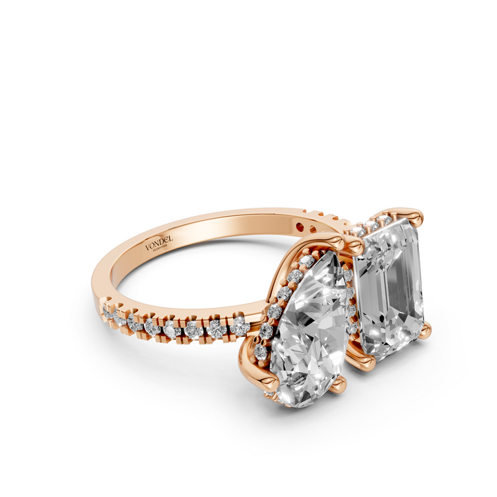 Toi et Moi Ring - Emerald Peer met Hidden Halo en Pave Band - 18K Goud - 3,60 ct
