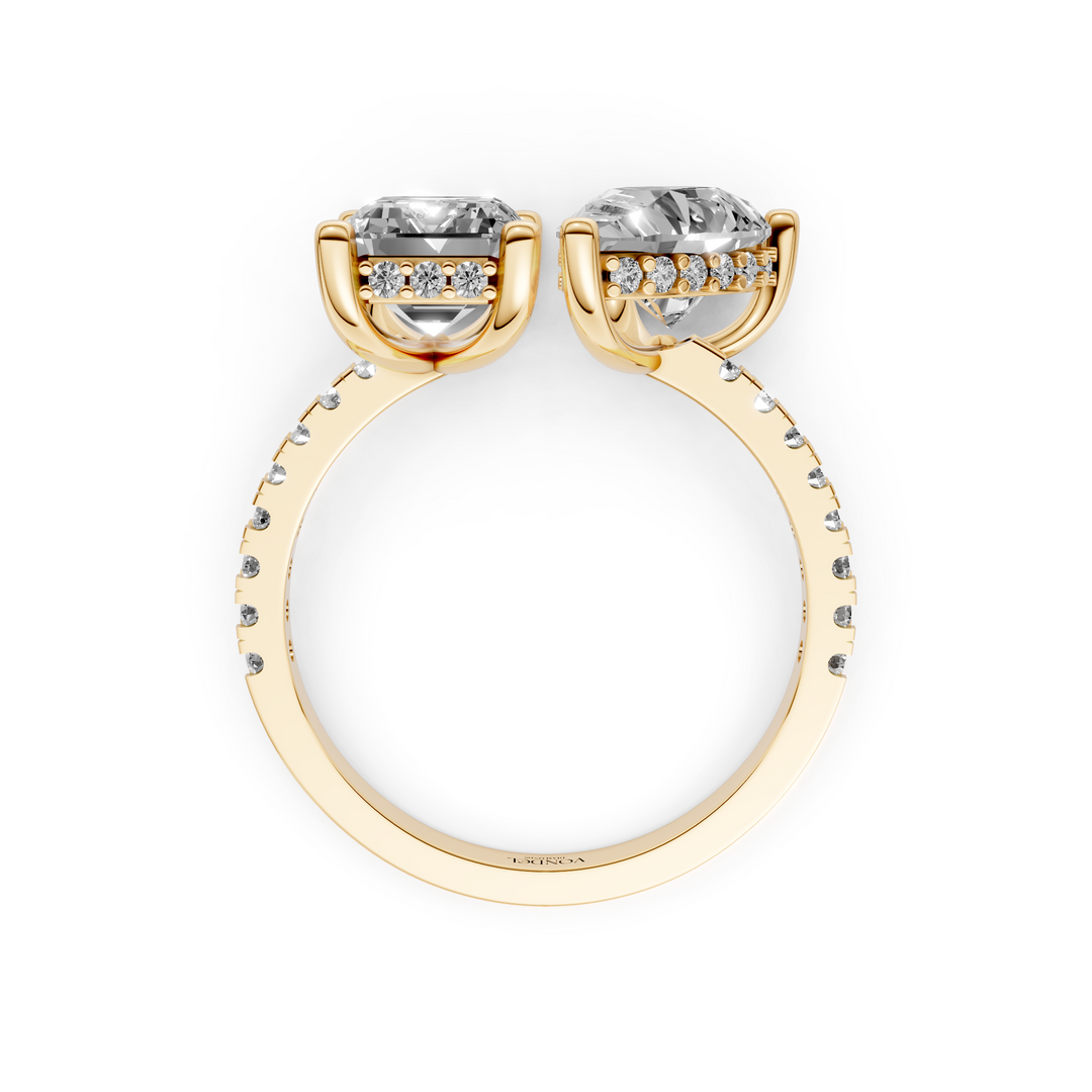 Toi et Moi Ring - Emerald Peer met Hidden Halo en Pave Band - 18K Goud - 3,60 ct