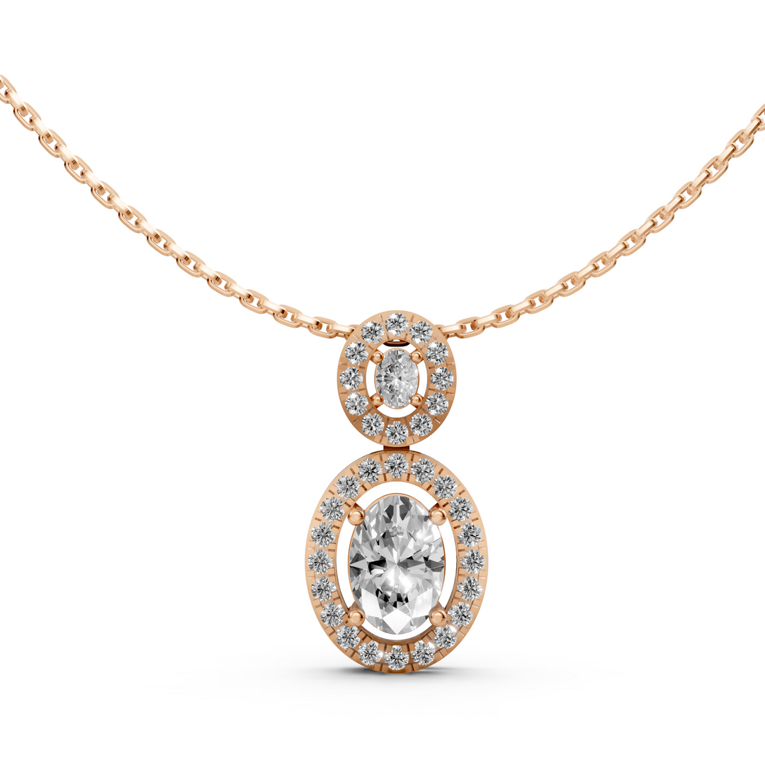 Double Oval Halo Pendant Necklace