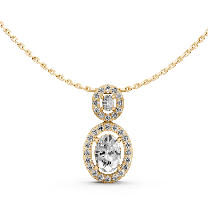 Double Oval Halo Pendant Necklace