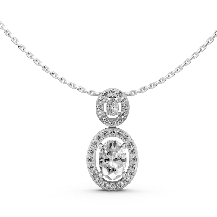 Double Oval Halo Pendant Necklace