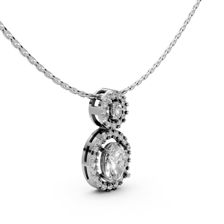 Double Oval Halo Pendant Necklace