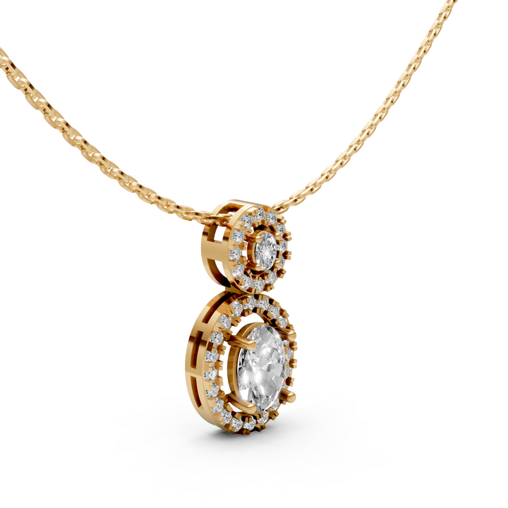 Double Oval Halo Pendant Necklace
