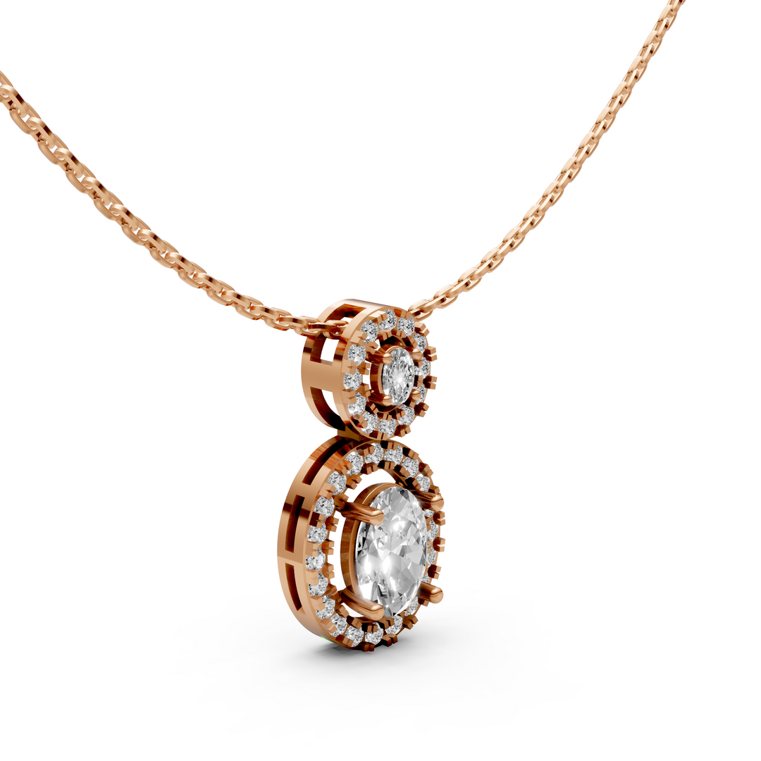 Double Oval Halo Pendant Necklace