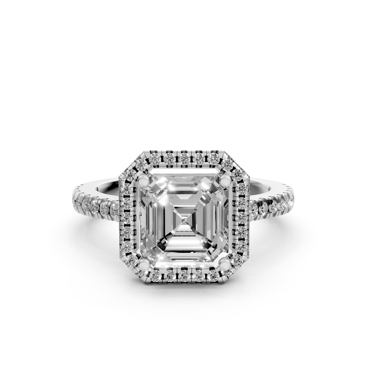 Asscher Halo Ring met Pave Band