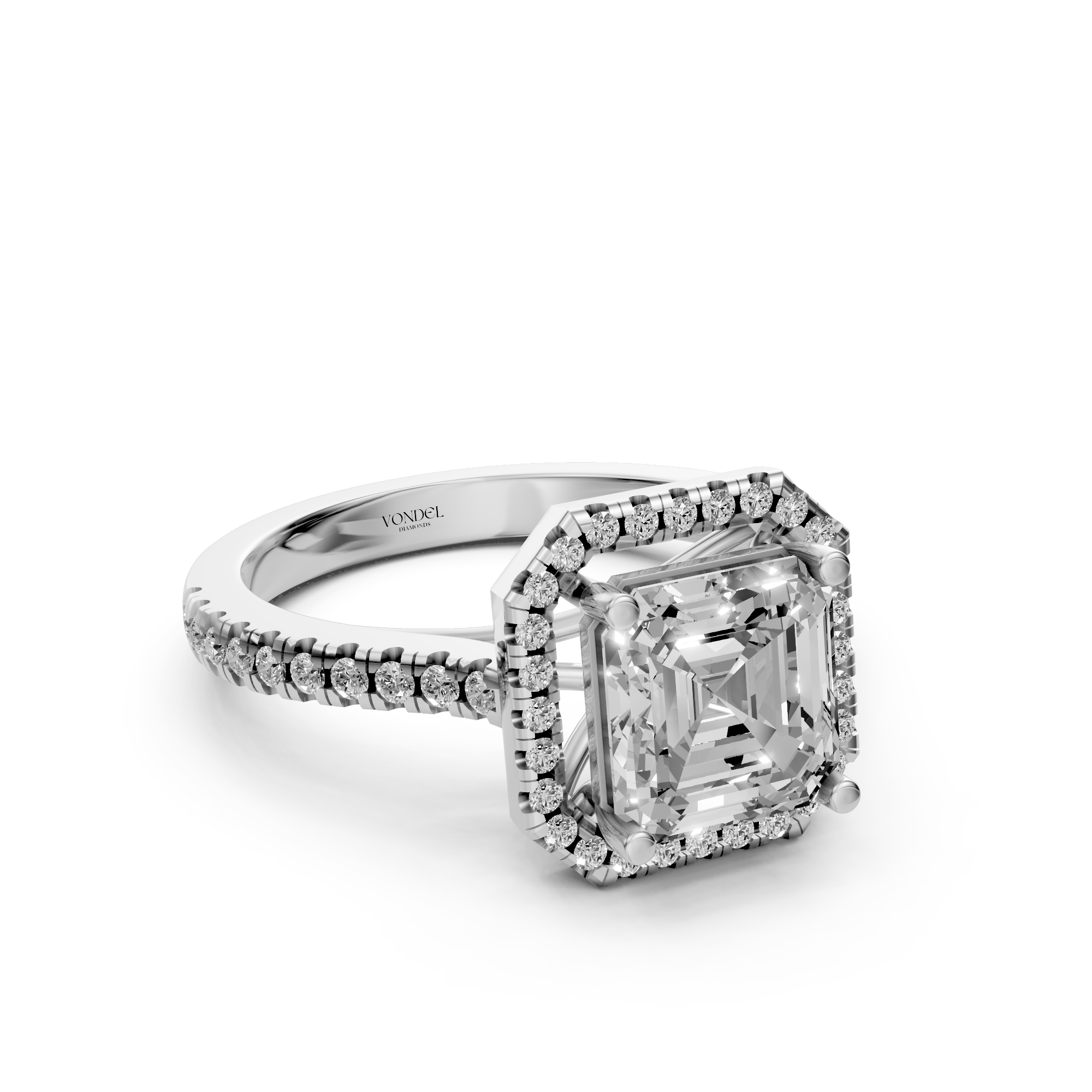 Estrella - In Stock - Asscher Halo Lab Grown Diamond Ring with Pave Band - 18K Gold