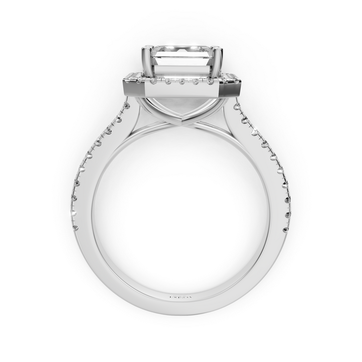 Asscher Halo Ring met Pave Band