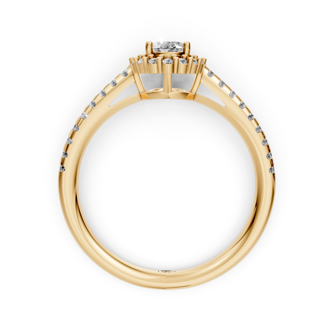 Oval Halo Ring met Pave Band en Lage Zetting