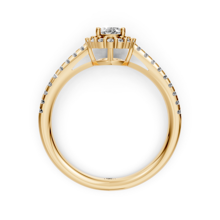 Oval Halo Ring met Pave Band en Lage Zetting