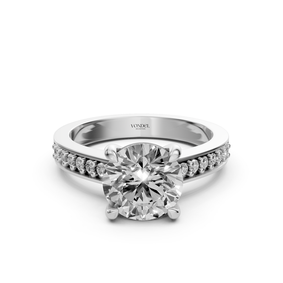 Rond Briljant Solitair Ring met Pave Band