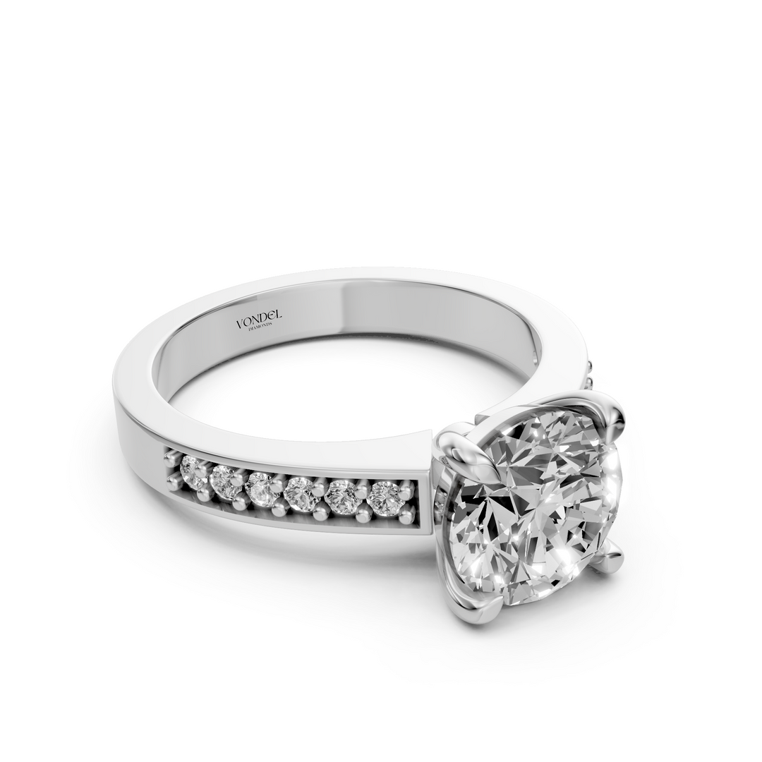 Rond Briljant Solitair Ring met Pave Band
