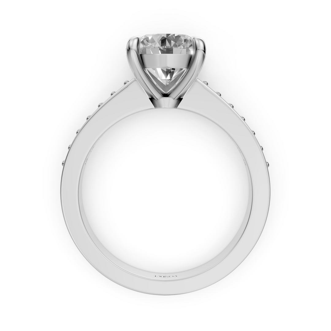 Rond Briljant Solitair Ring met Pave Band