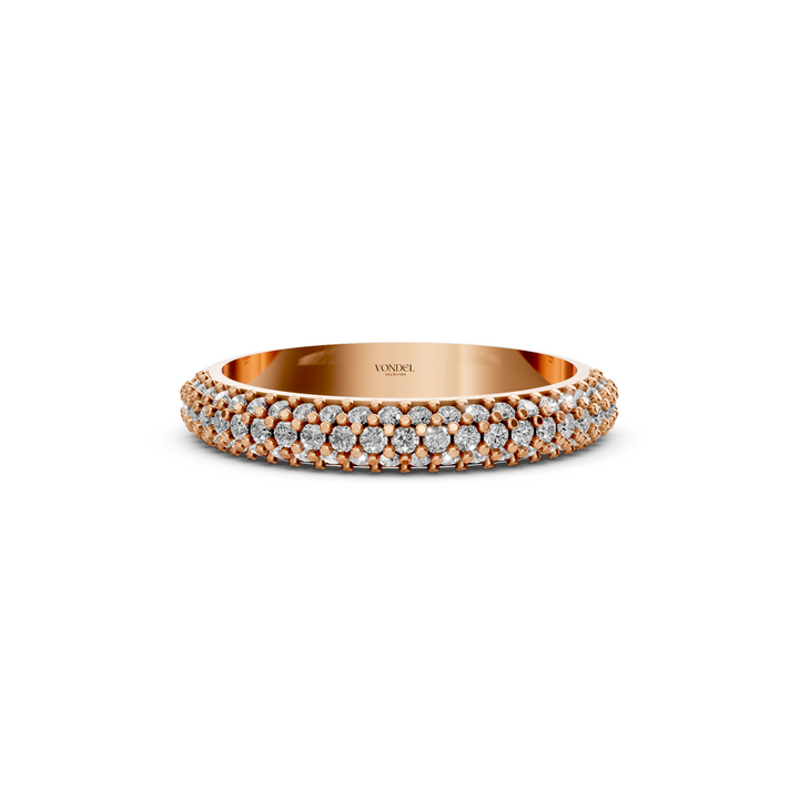 Rijring met drie rijen Pave Diamanten - 18K Rosegoud - 0,43 ct