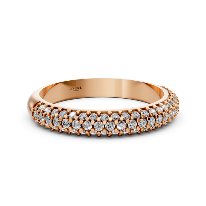 Rijring met drie rijen Pave Diamanten - 18K Rosegoud - 0,43 ct