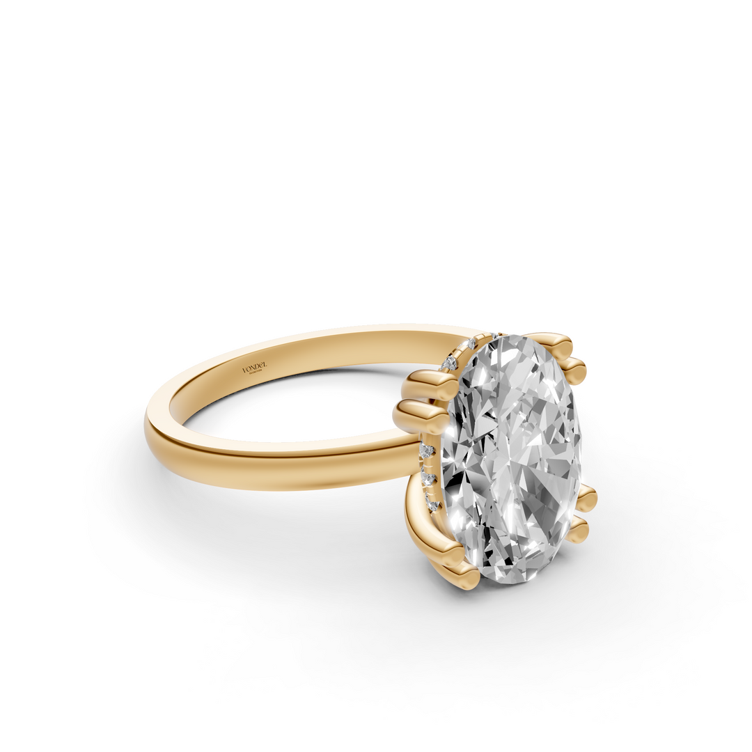 Oval Solitair Hidden Halo Met Dubbele Zetting