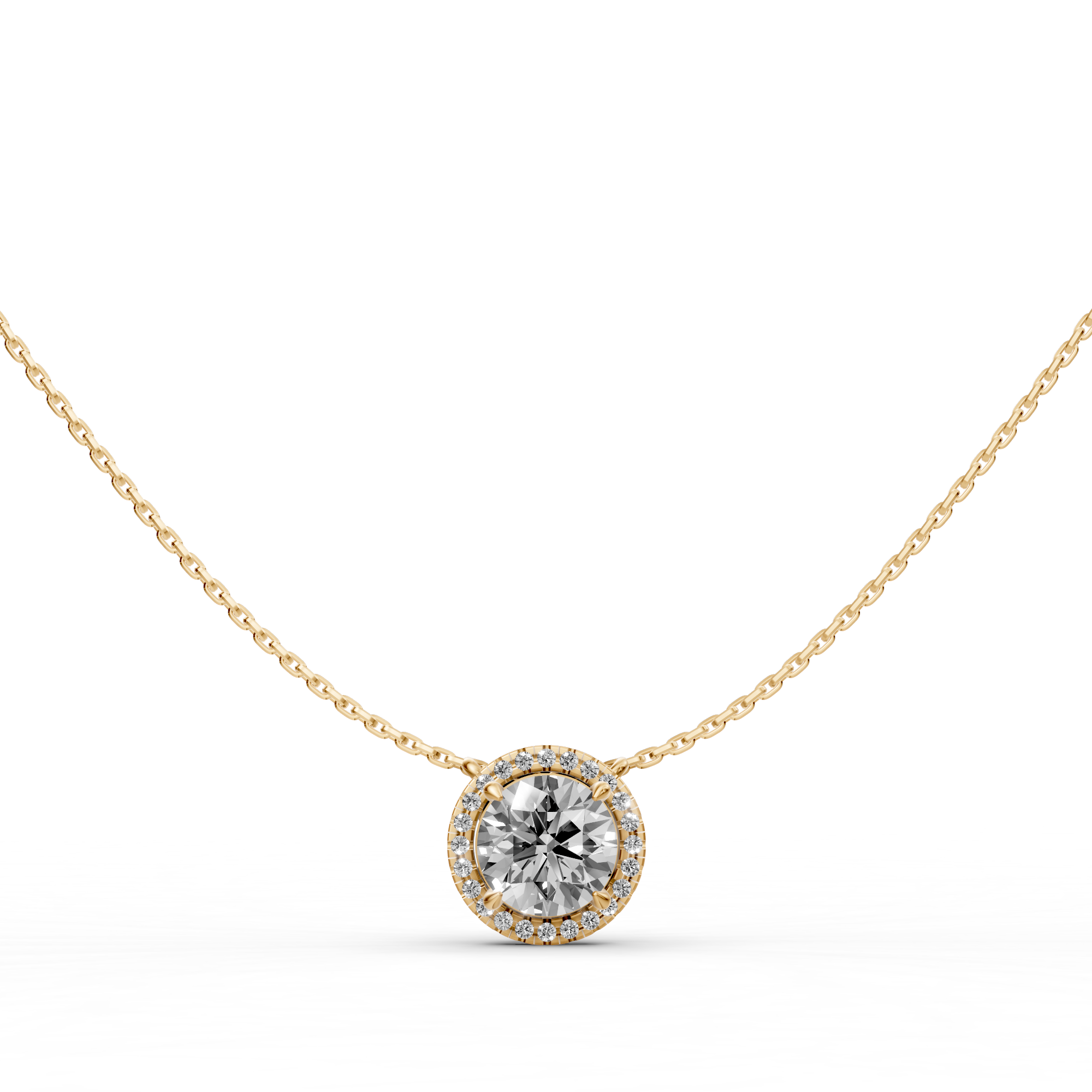 Viviana - In Stock - Round Brilliant Halo Lab Grown Diamond Pendant Necklace - 18K Gold