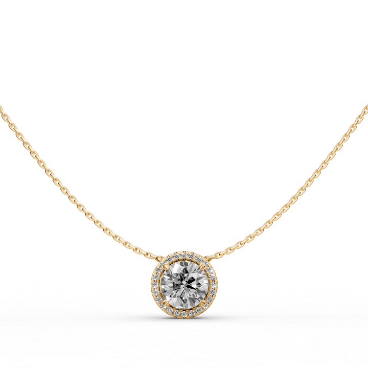 Rond Briljant Halo Pendant Collier  - 18K Goud