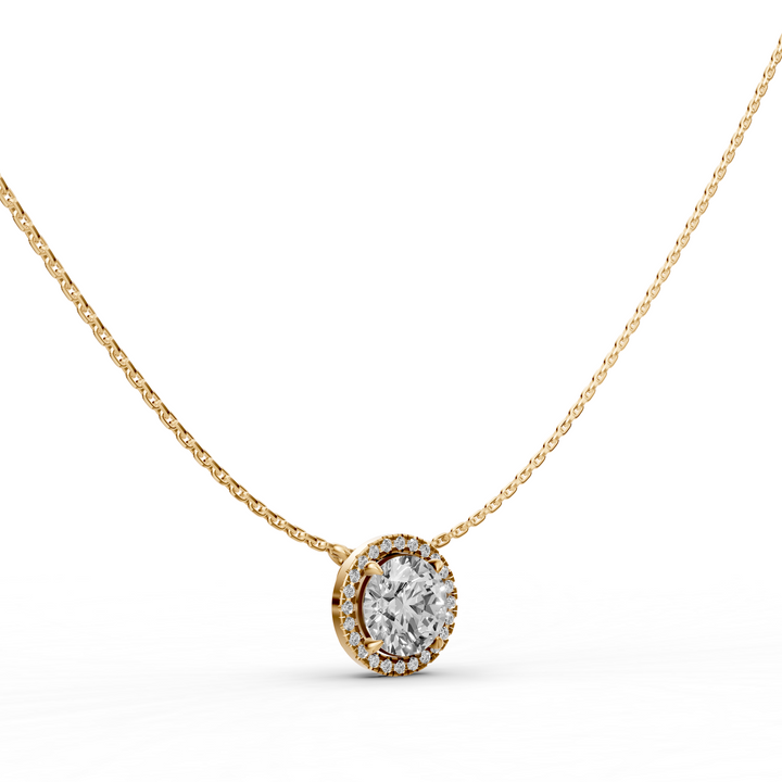 Rond Briljant Halo Pendant Collier  - 18K Goud