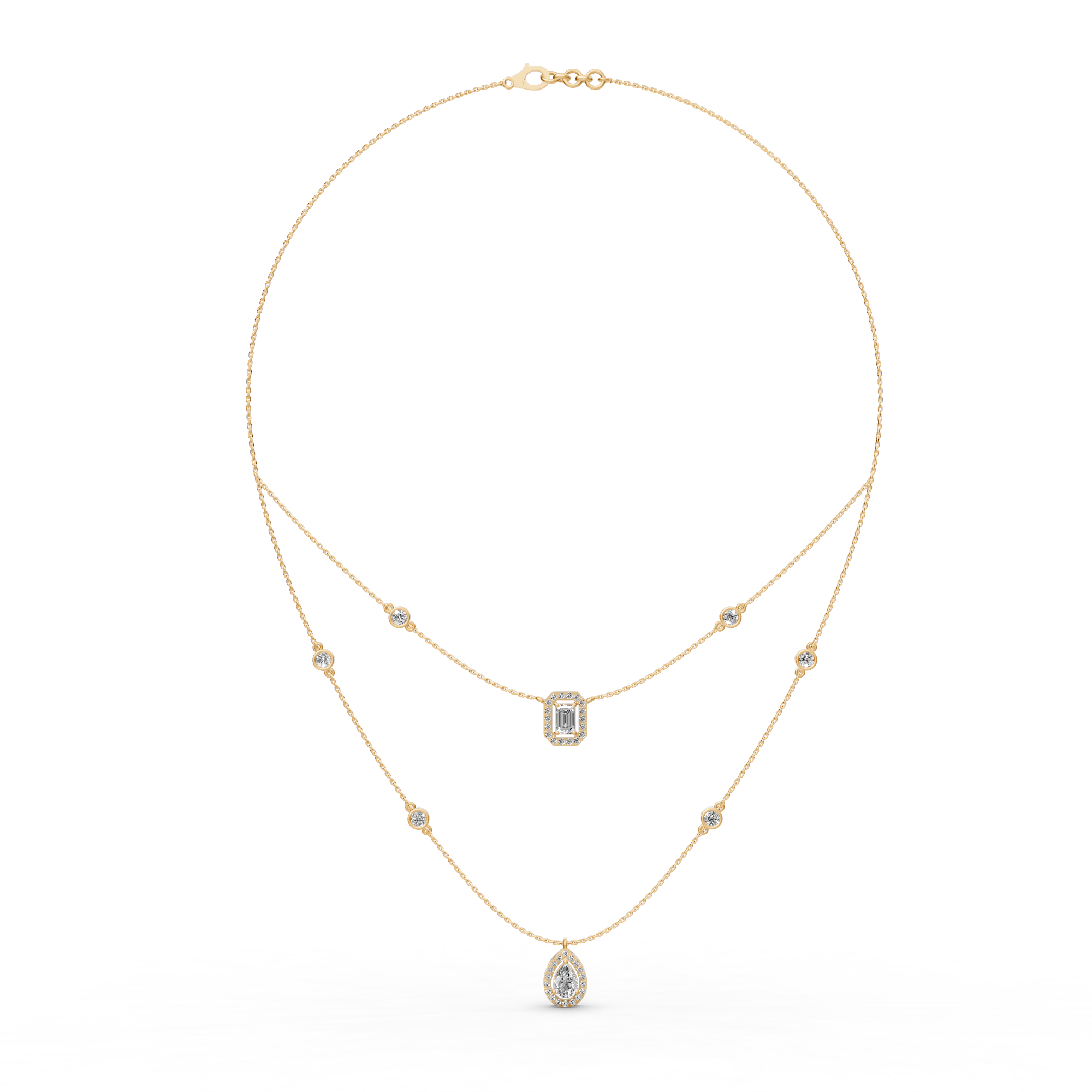 Round Brilliant Halo Pendant Necklace - 18K Gold - 1.61 ct