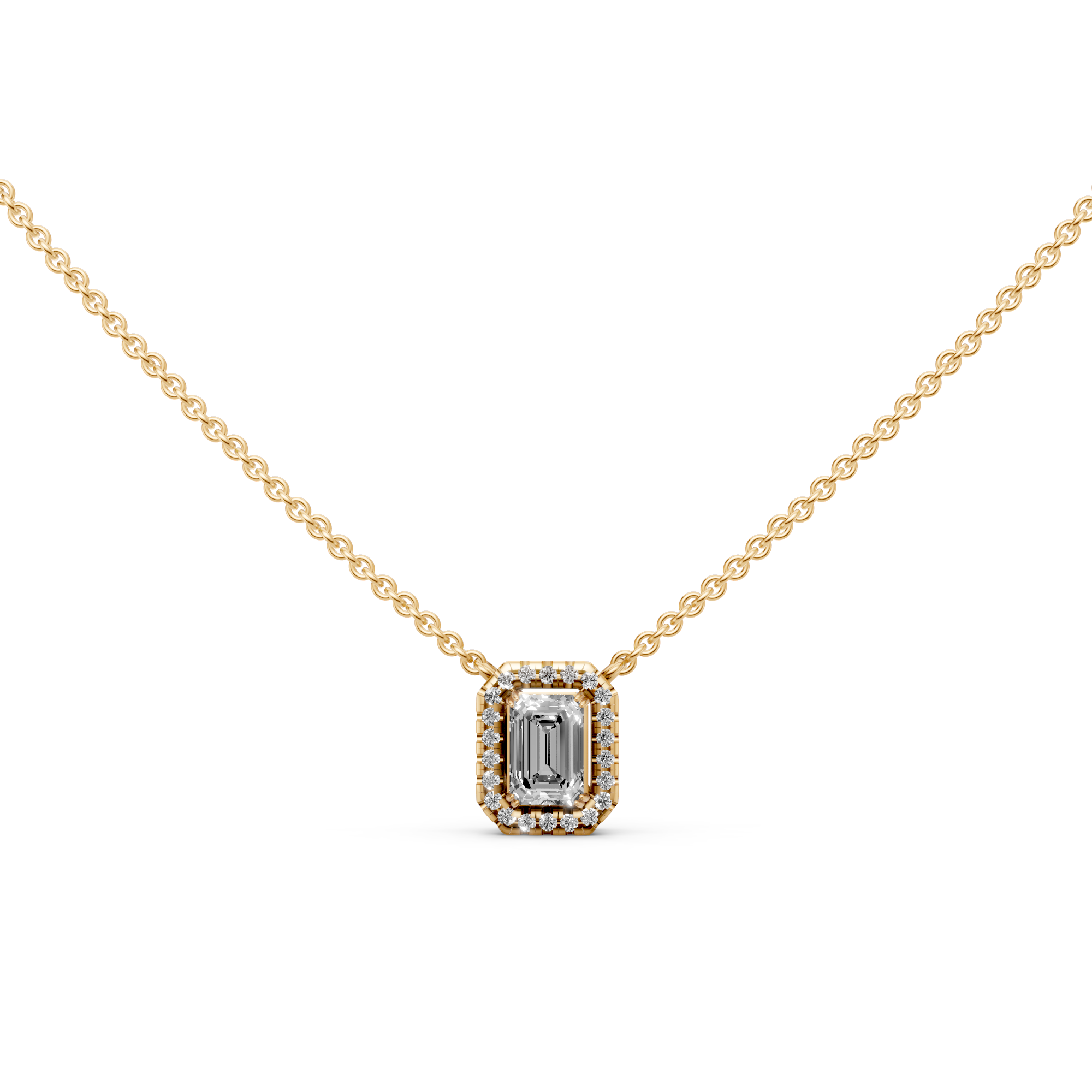 Madeleine - In Stock - Emerald Halo Lab Grown Diamond Pendant Necklace - 18K Gold - 0,75 ct