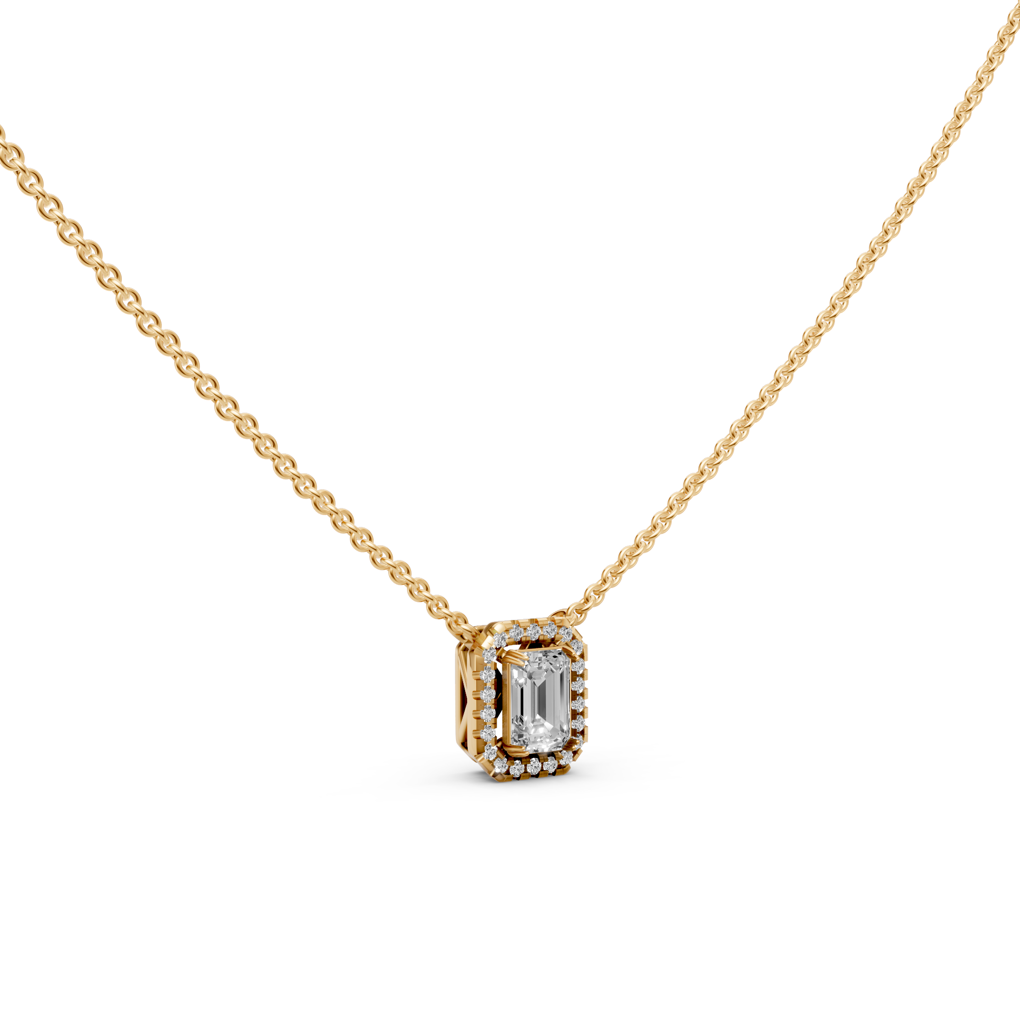 Madeleine - In Stock - Emerald Halo Lab Grown Diamond Pendant Necklace - 18K Gold - 0,75 ct