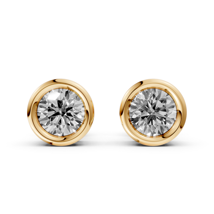 Rond Briljant Bezel Stud Oorbellen - 18K Geelgoud - 1,07 ct