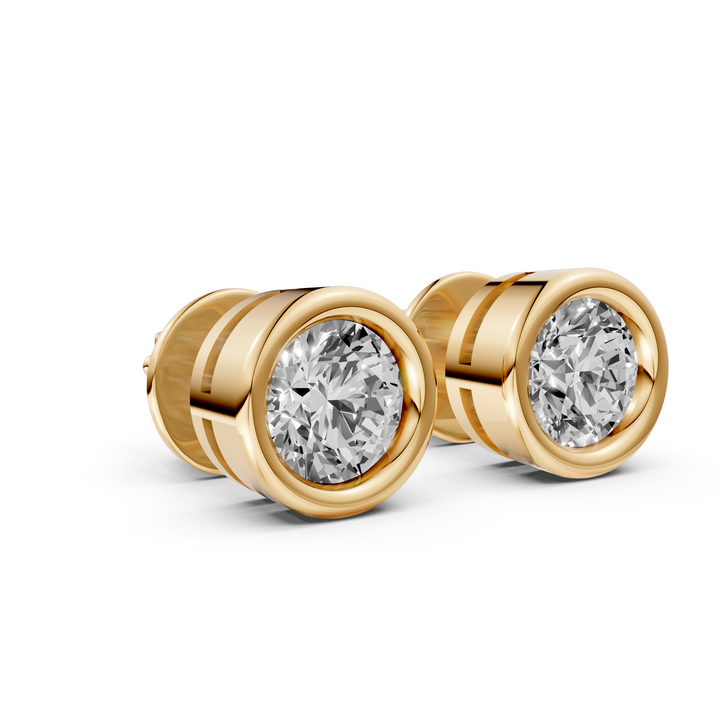 Rond Briljant Bezel Stud Oorbellen - 18K Geelgoud - 1,07 ct
