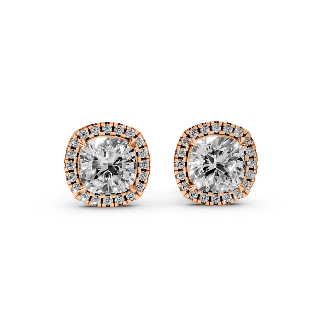 Cushion Halo Stud Oorbellen - 18K Goud