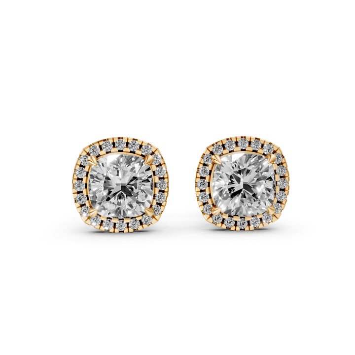 Cushion Halo Stud Oorbellen - 18K Goud
