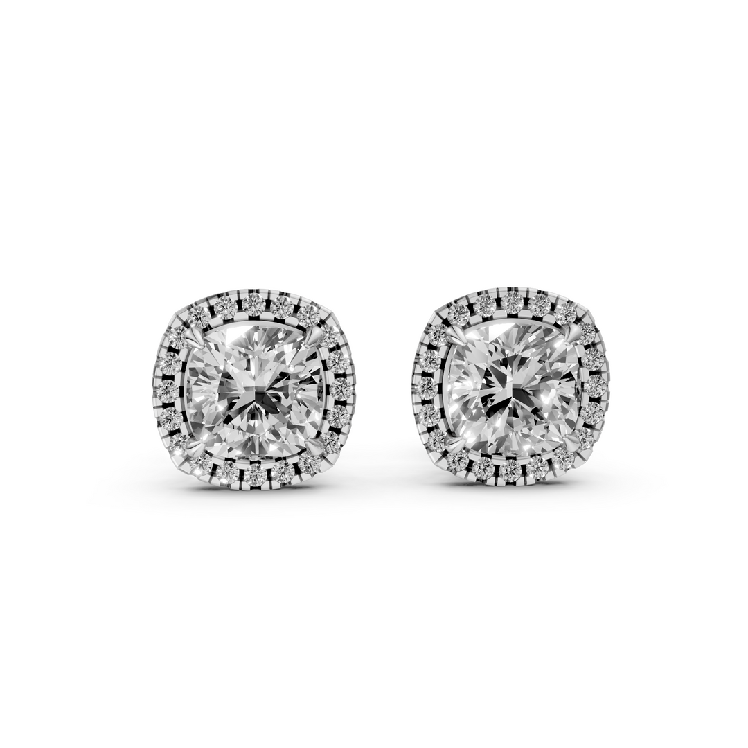 Cushion Halo Stud Oorbellen - 18K Goud