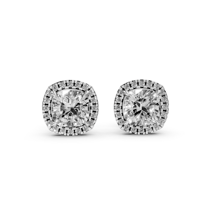 Cushion Halo Stud Oorbellen - 18K Goud