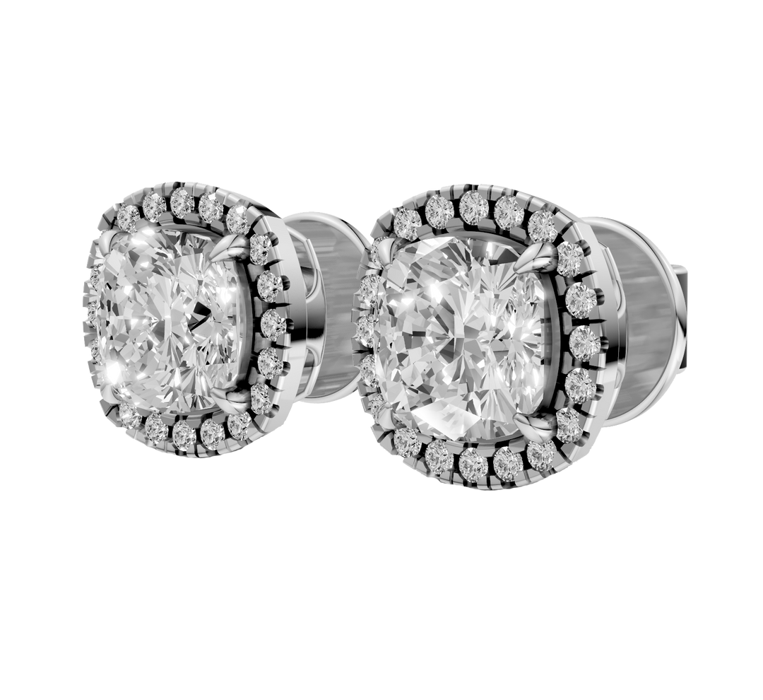 Cushion Halo Stud Oorbellen - 18K Goud