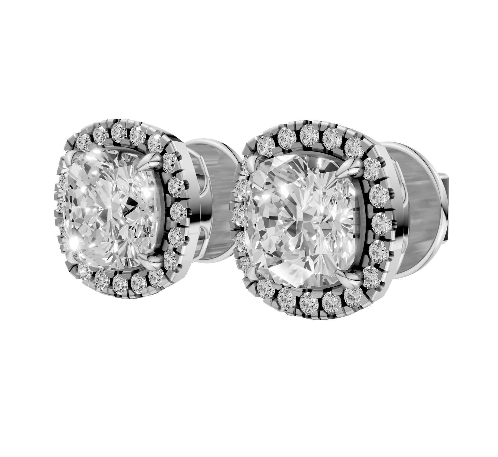 Bibi - In Stock - Cushion Halo Lab Grown Diamond Stud Earrings - 18K Gold