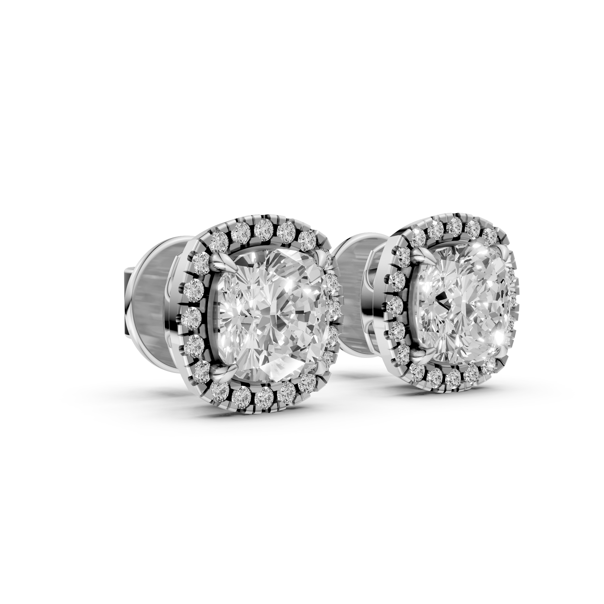 Bibi - In Stock - Cushion Halo Lab Grown Diamond Stud Earrings - 18K Gold