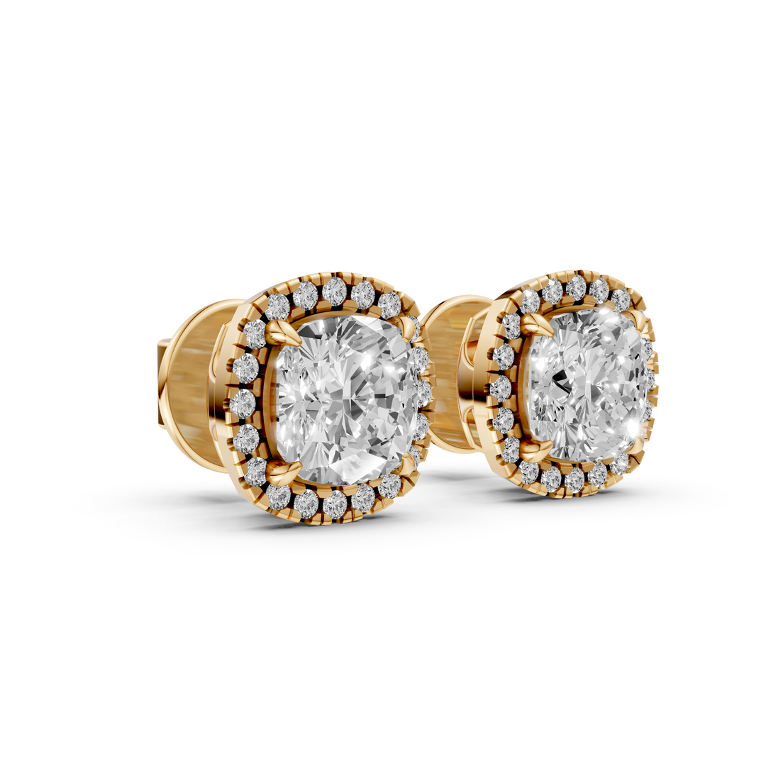 Cushion Halo Stud Oorbellen - 18K Goud