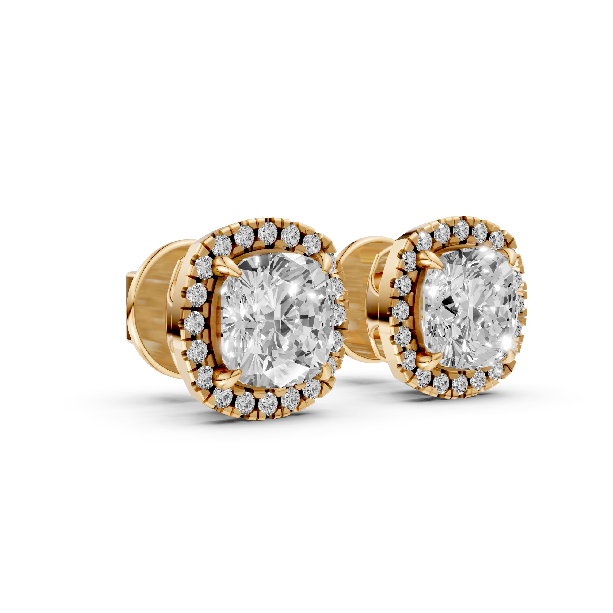 Bibi - In Stock - Cushion Halo Lab Grown Diamond Stud Earrings - 18K Gold