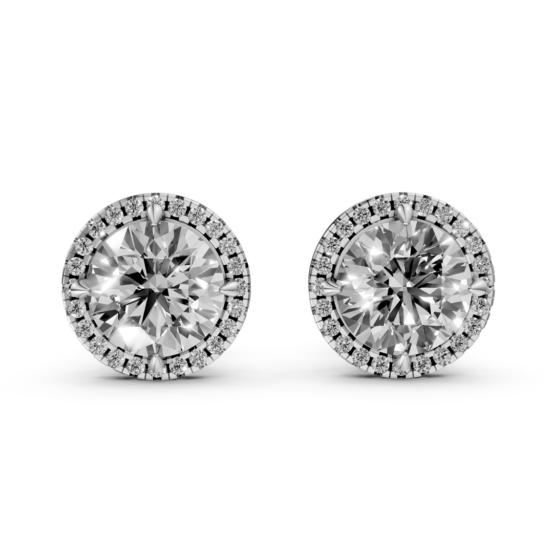 Bibi - In Stock - Round Brilliant Halo Lab Grown Diamond Stud Earrings - 18K Gold - 1.1 ct