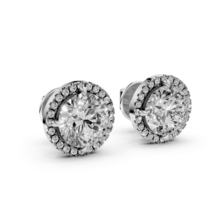 Bibi - In Stock - Round Brilliant Halo Lab Grown Diamond Stud Earrings - 18K Gold - 1.1 ct
