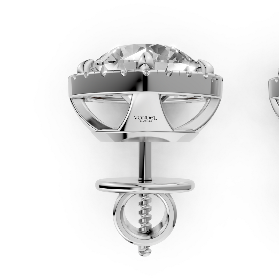 Bibi - In Stock - Round Brilliant Halo Lab Grown Diamond Stud Earrings - 18K Gold - 1.1 ct