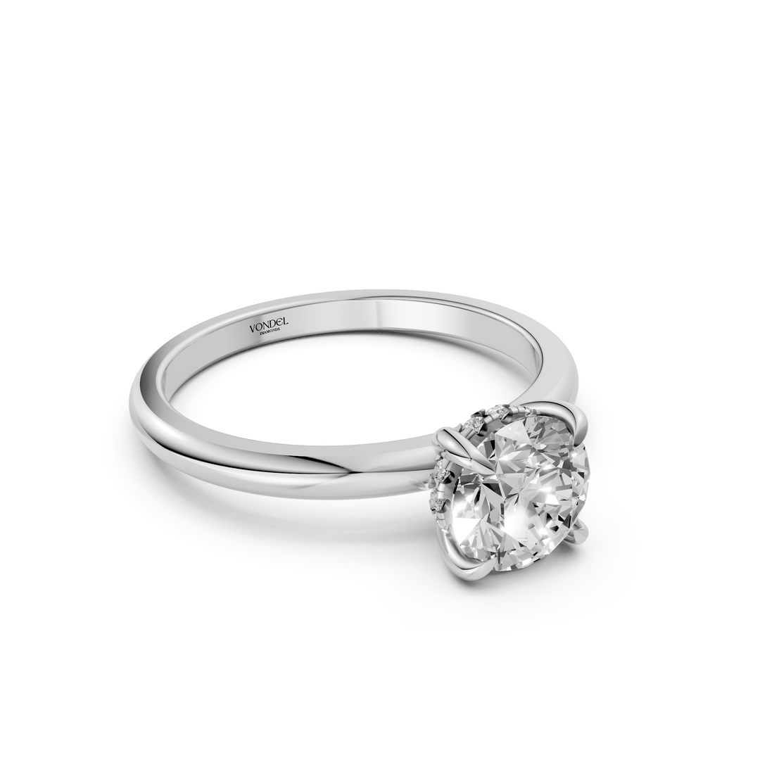 Solitaire Rond Briljant Ring met Hidden Halo - 18K Witgoud - 0,57 ct