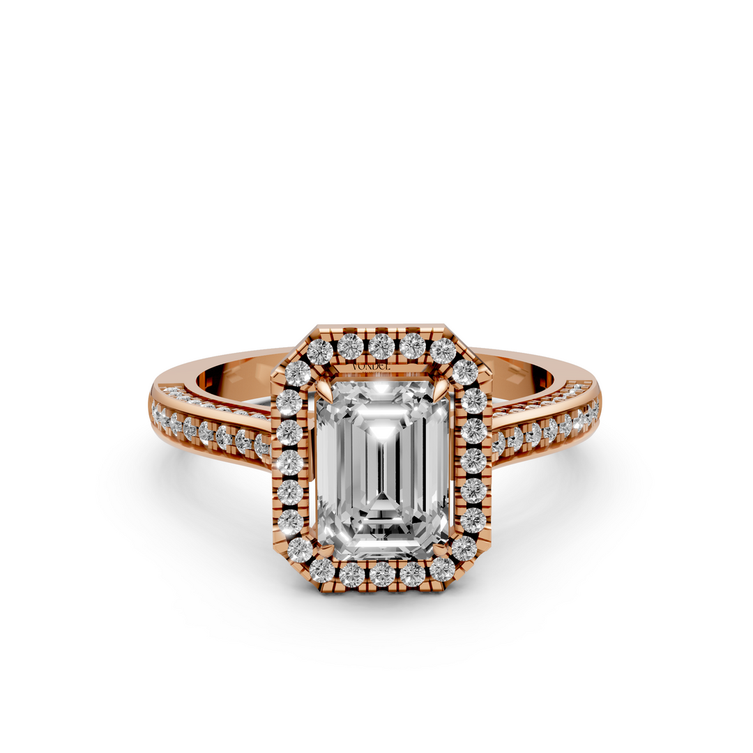 Emerald Halo Ring met 3 Zijden Pave Gezette Band - 18K Witgoud - 2,07 ct