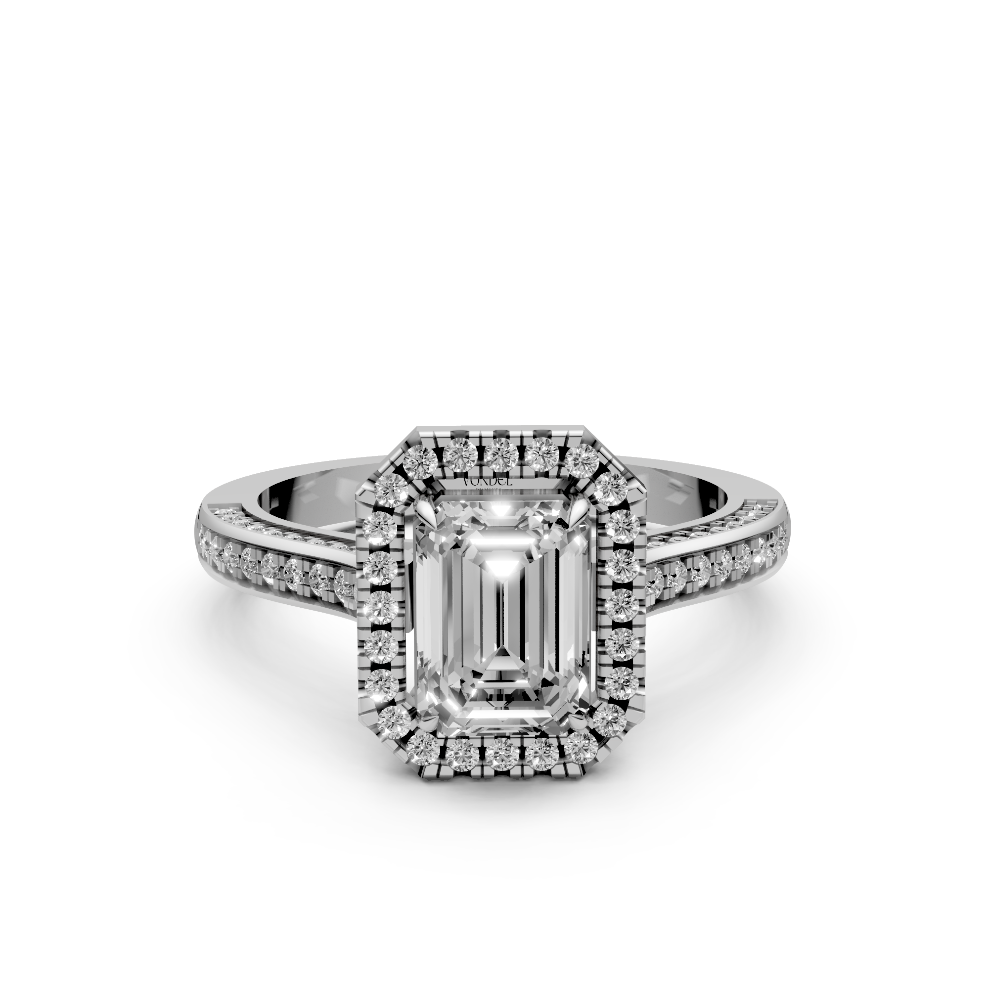 Blair - In Stock - Emerald Halo Lab Grown Diamond Ring with 3 Side Pave Set Band - 18K Gold - 2,07 ct