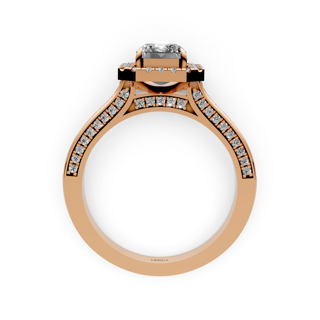 Emerald Halo Ring met 3 Zijden Pave Gezette Band - 18K Witgoud - 2,07 ct