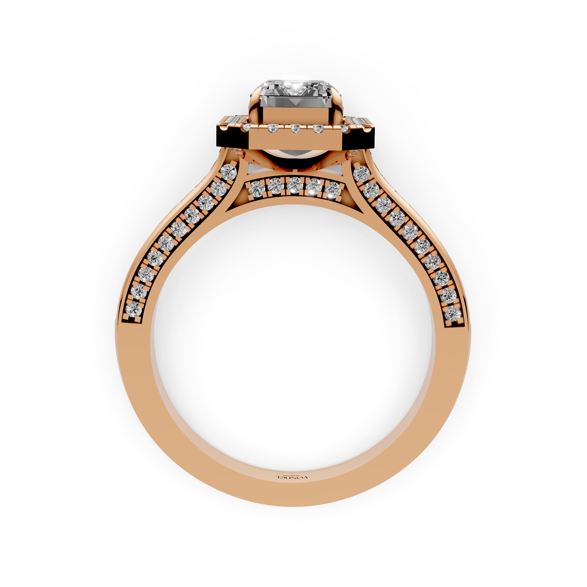 Blair - In Stock - Emerald Halo Lab Grown Diamond Ring with 3 Side Pave Set Band - 18K Gold - 2,07 ct