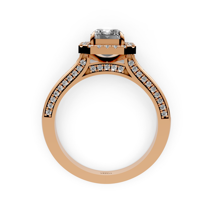 Emerald Halo Ring met 3 Zijden Pave Gezette Band - 18K Witgoud - 2,07 ct