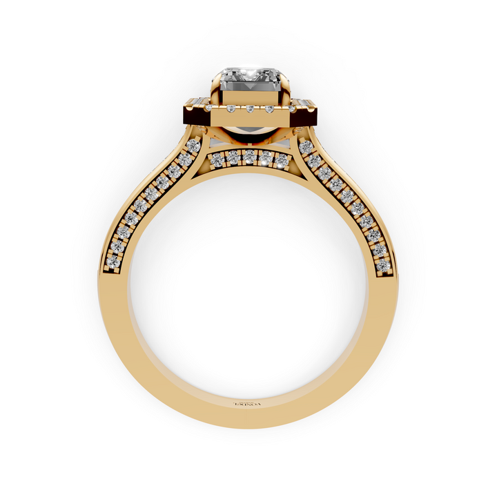 Emerald Halo Ring met 3 Zijden Pave Gezette Band - 18K Witgoud - 2,07 ct
